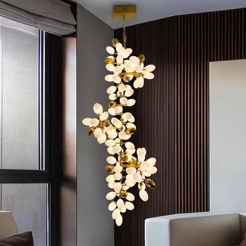 Glass drop chandelier at 94.5 in length with remote dimming light