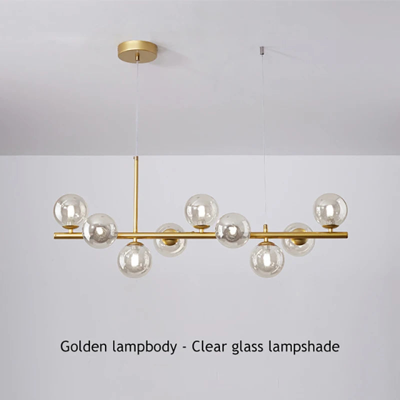 Designer linear bead chandelier at 39.4 in long for a bar counter