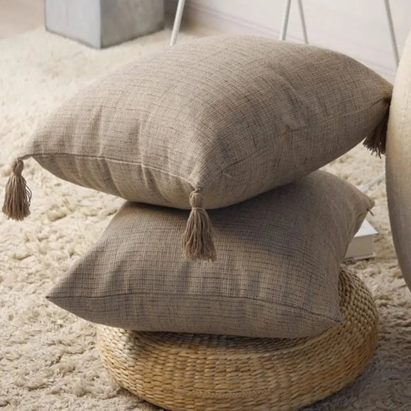 Linen Tassel Lumbar Pillow Cover — styling detail