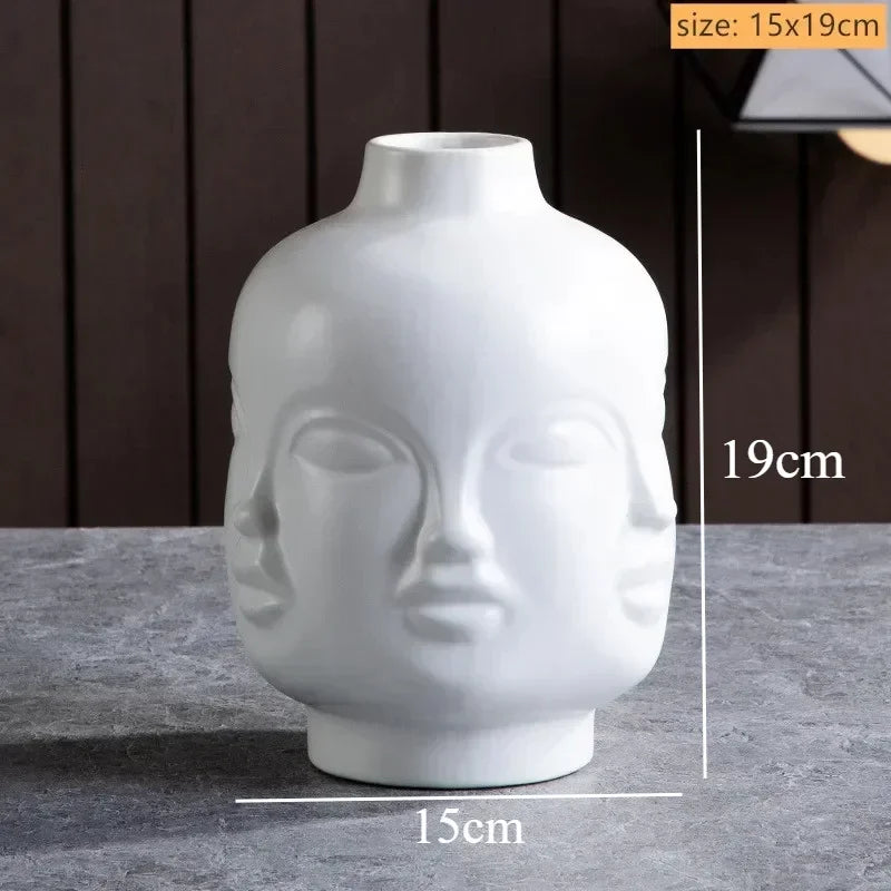 Ceramic human face sculpture vase handmade art flower arrangement