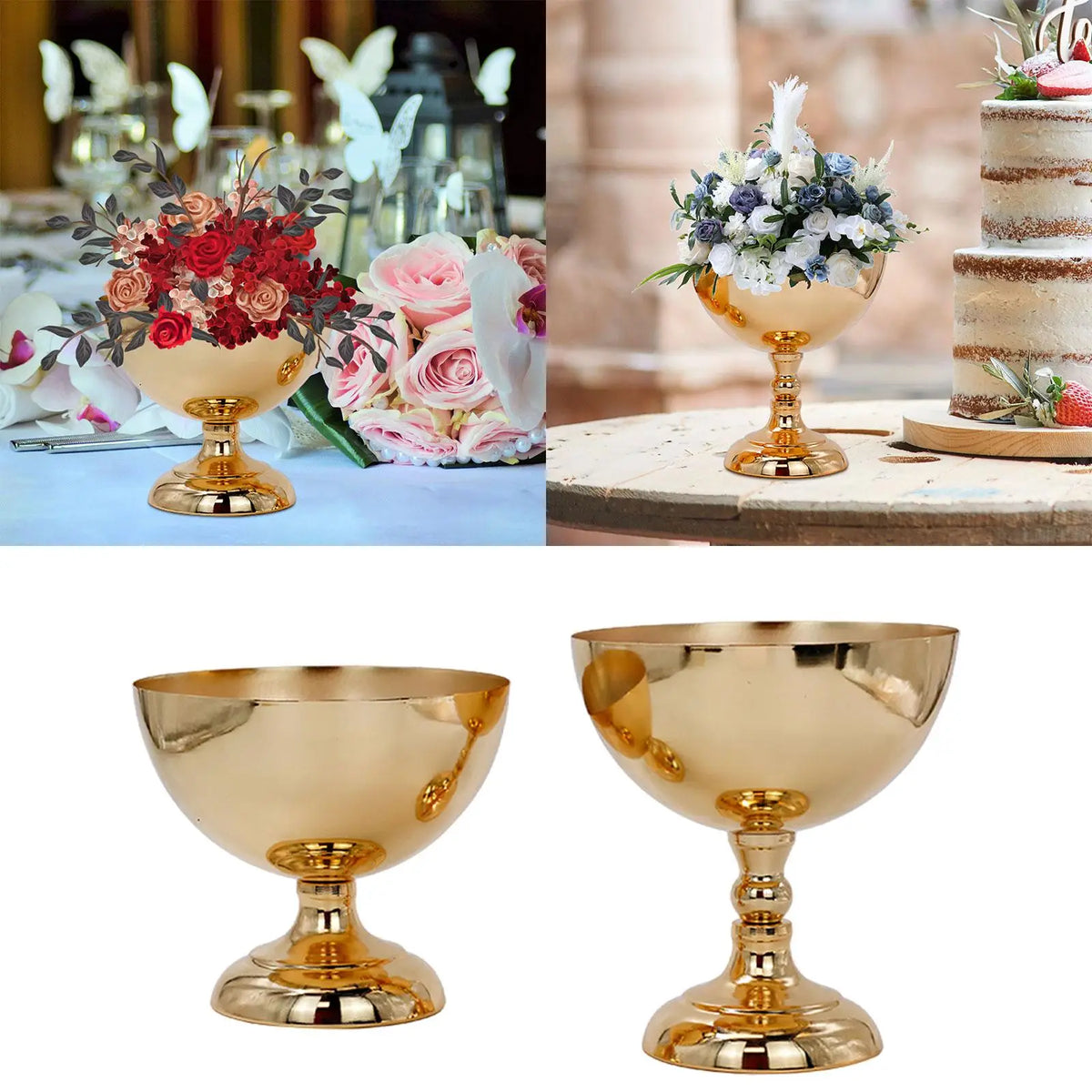 Gold metal flower vase stand small size for reception table centrepiece display