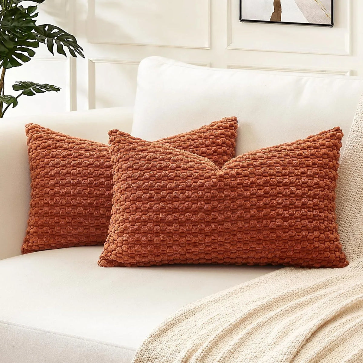 Rust Corduroy Lumbar Pillow Cover