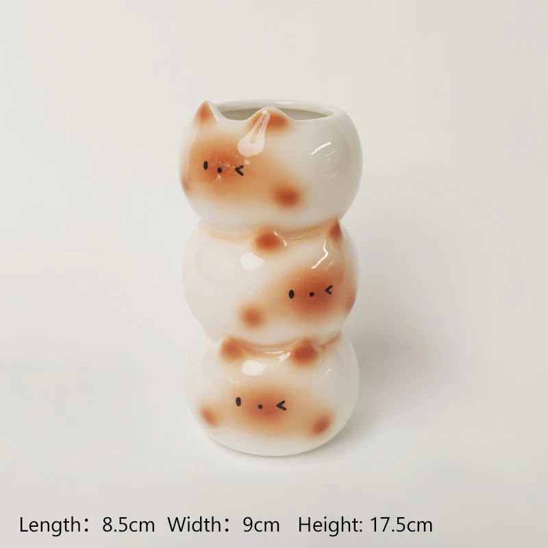 Ceramic Siamese cat flower vase flower arrangement décor
