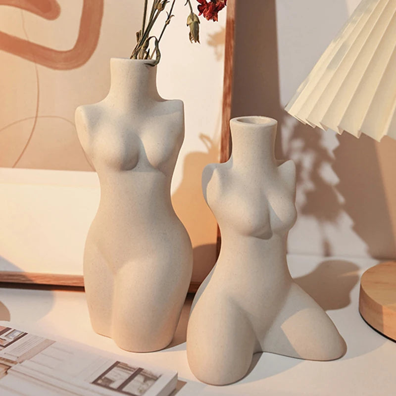 Human body sculpture ceramic art vase white primitive embryo form