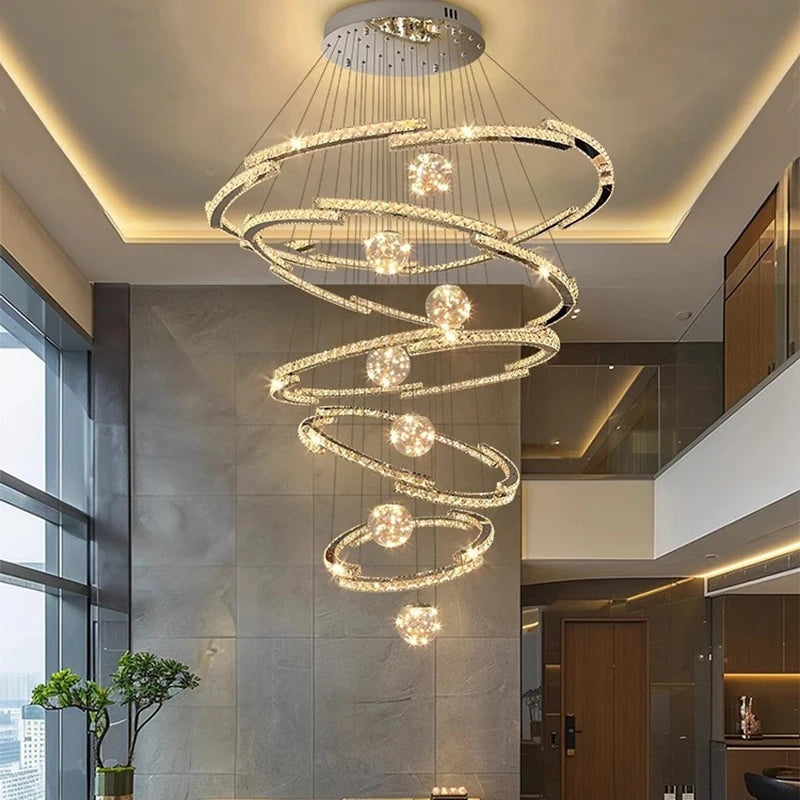 Seven ring crystal chandelier on a cord pendant in a plated finish