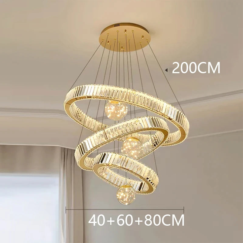 Gold gilded crystal chandelier rings in a vertical tiered arrangement