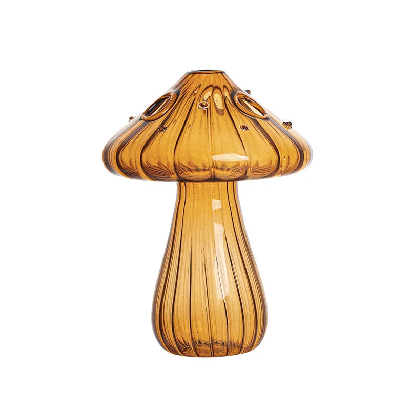 Top-down view of crystal glass mushroom vase rim and stem detail