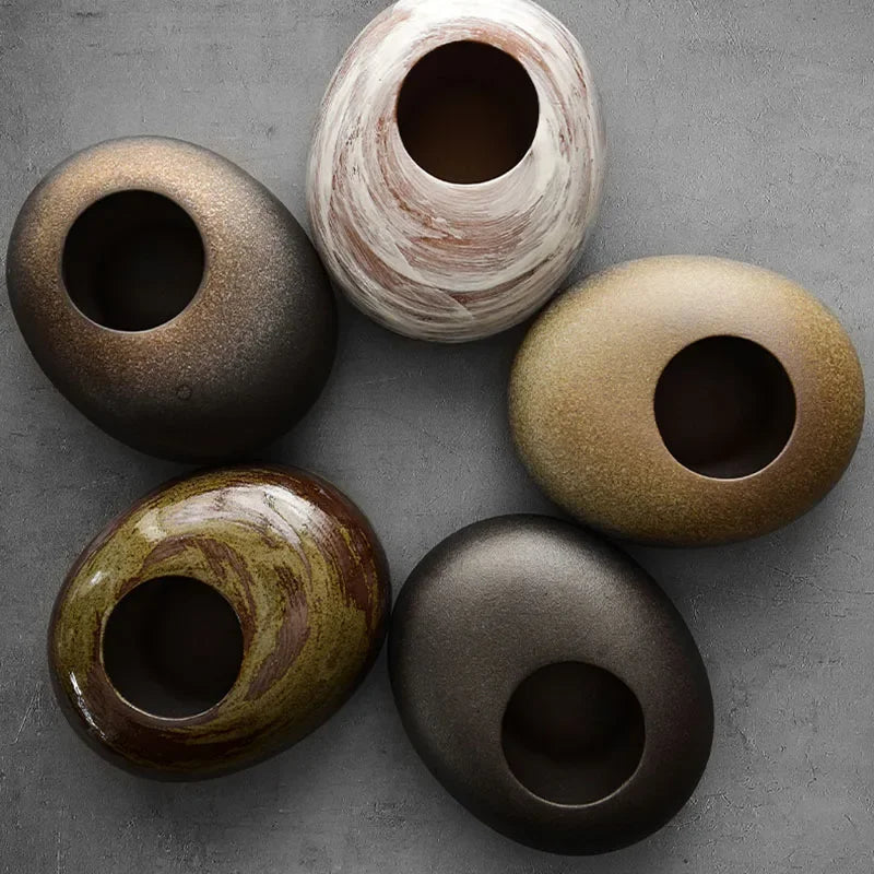 Style M terracotta flower vase in wabi-sabi inspired abstract form