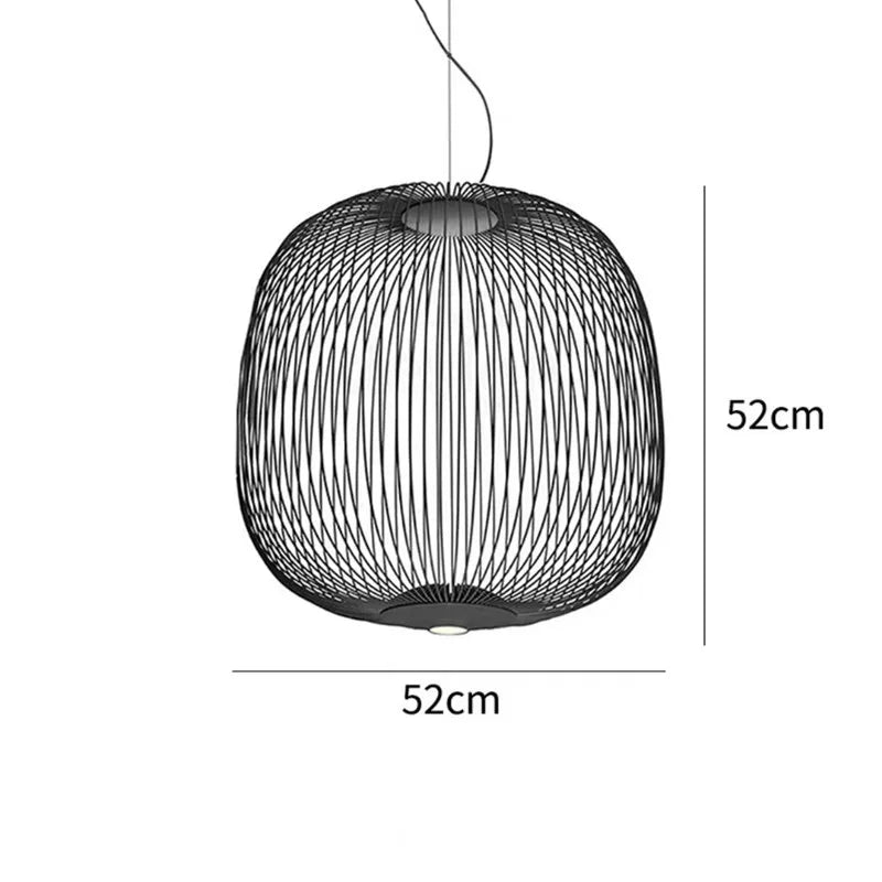Open metal cage chandelier shown with its plated ceiling canopy