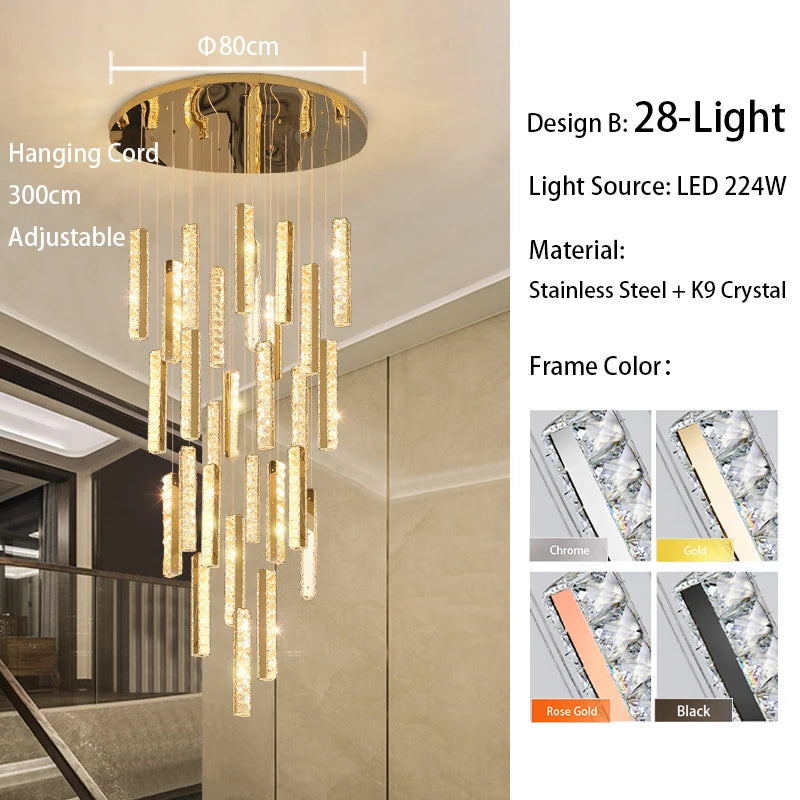 Twenty one light luxury crystal chandelier in chrome plated steel