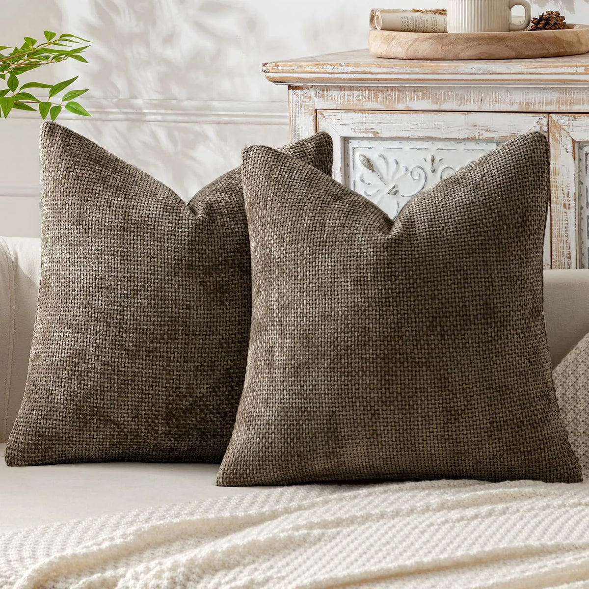 Farmhouse Chenille Throw Pillow Cover — styling detail