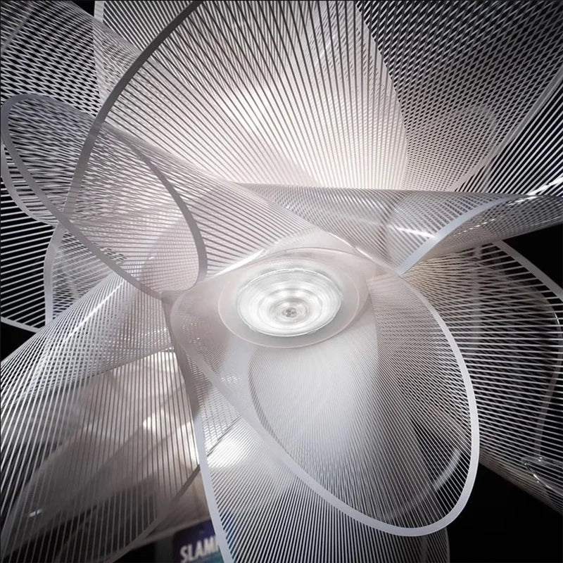 White petal ceiling lamp with light emerging around each panel edge