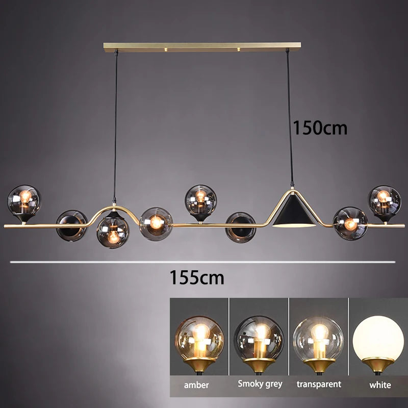 Nordic glass bar chandelier with a 59.1 in adjustable cord drop