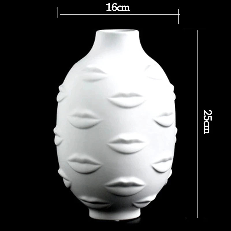 3D lip white pottery vase dry flower insert modern décor