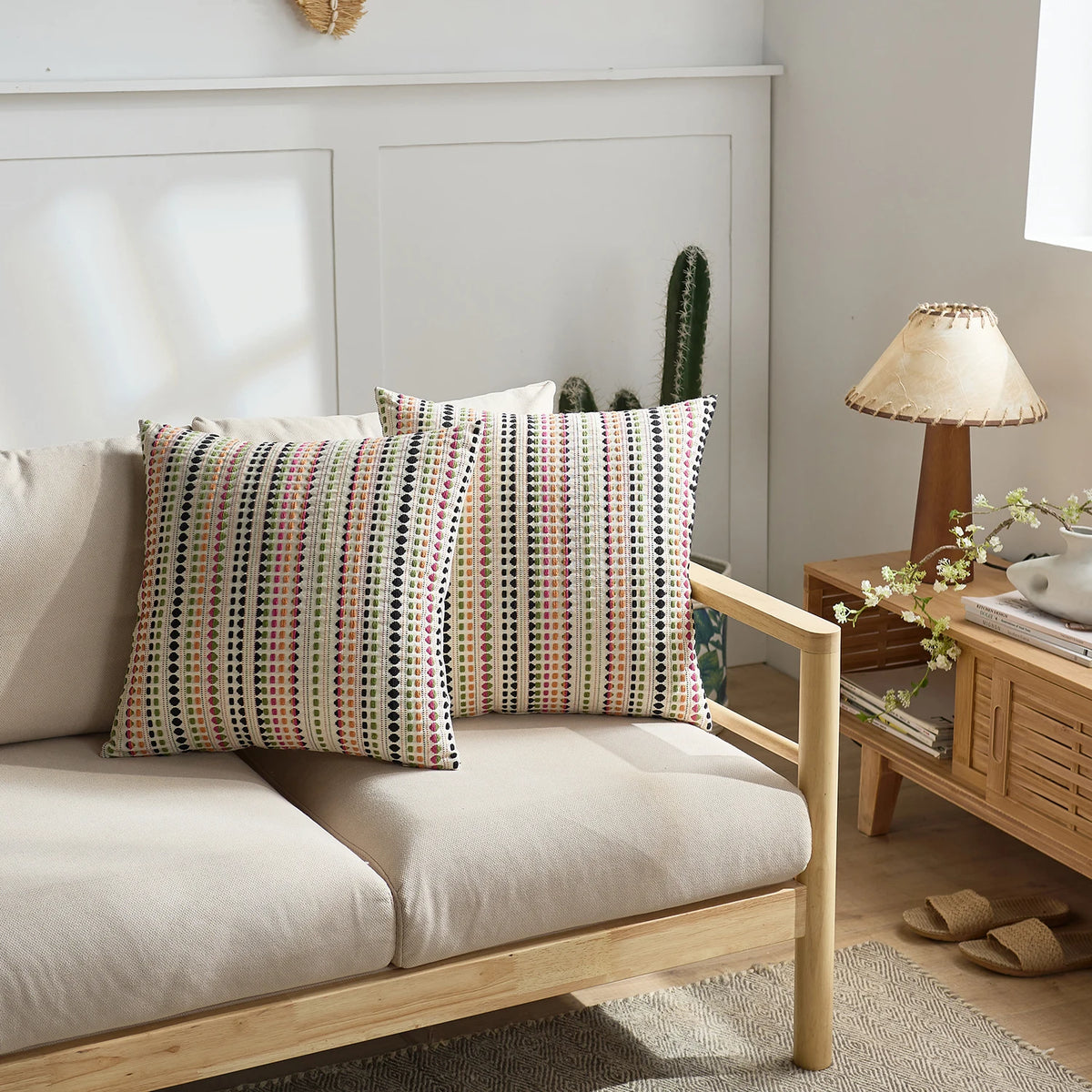 Yarn-Dyed Polka Dot Pillow Cover — styling detail