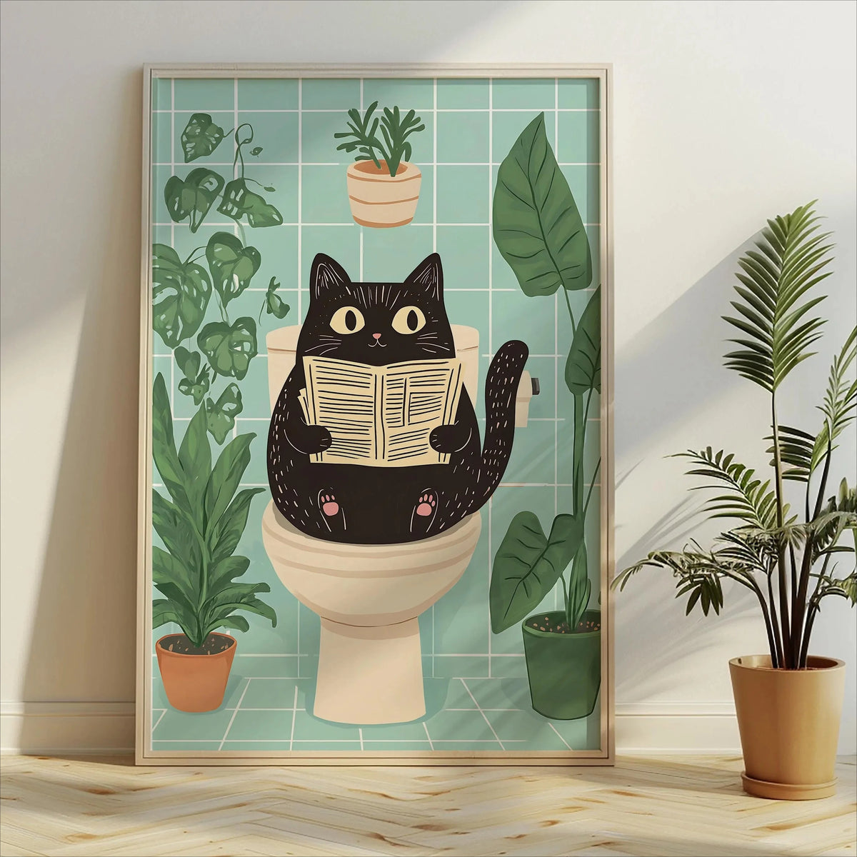 Wash Your Paws Black Cat Bathroom Canvas Wall Art