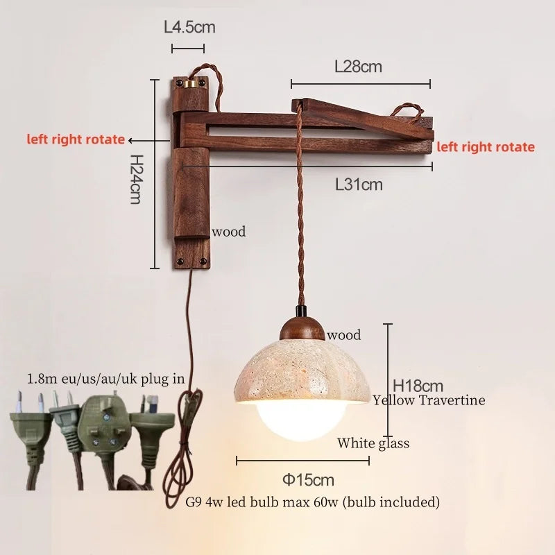 Wabi-Sabi Travertine Swing Arm Wall Sconce