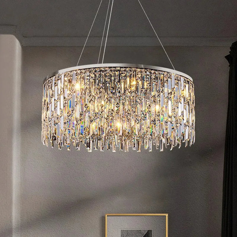 Flush mount crystal chandelier with touch switch and warm light 3000K