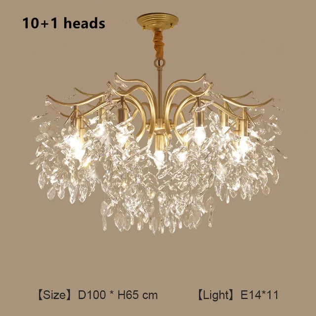 Gold crystal branch chandelier with cool white LED light output