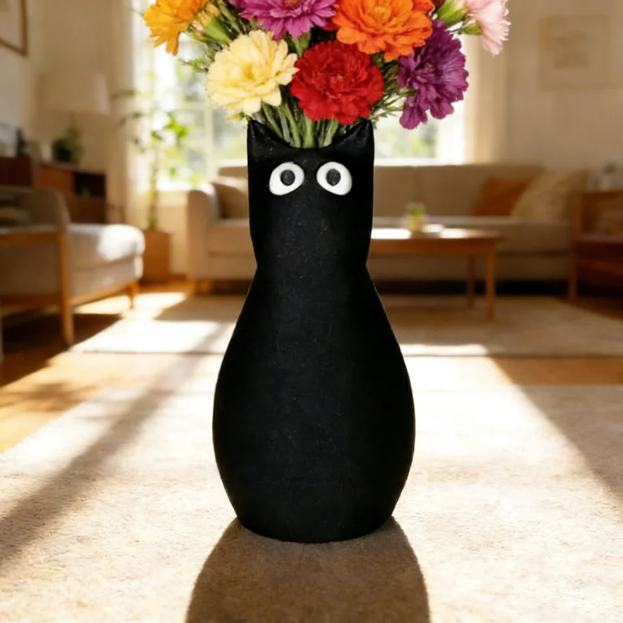 Cute cat shaped plastic vase sleek playful big eyes tabletop