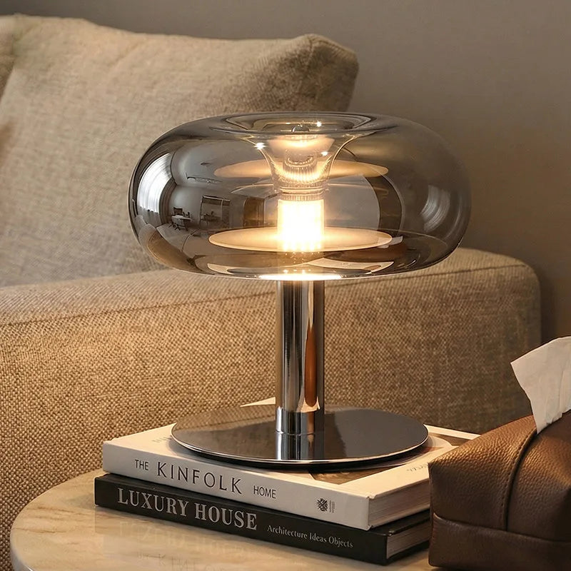 Italian jellyfish touch table lamp in black finish on bedroom nightstand