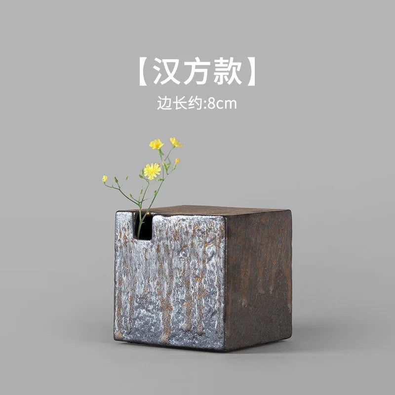 Large style C crude pottery vase with dried branch stem in Japandi setting