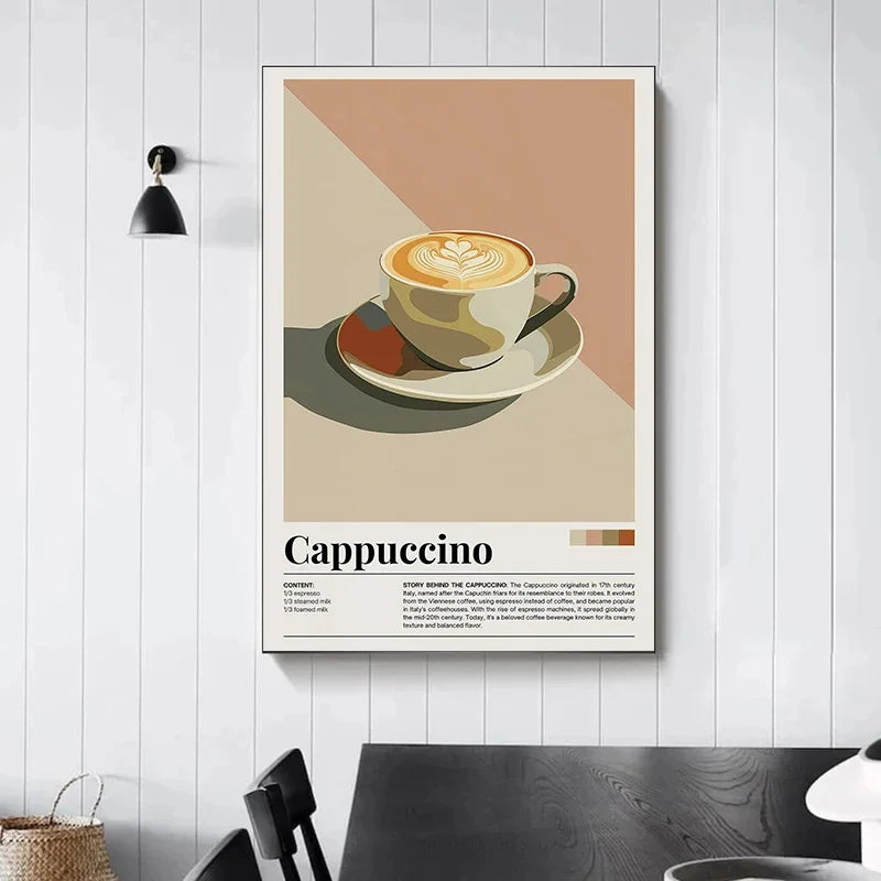 Retro Cafe Cocktail Cappuccino Canvas Wall Art