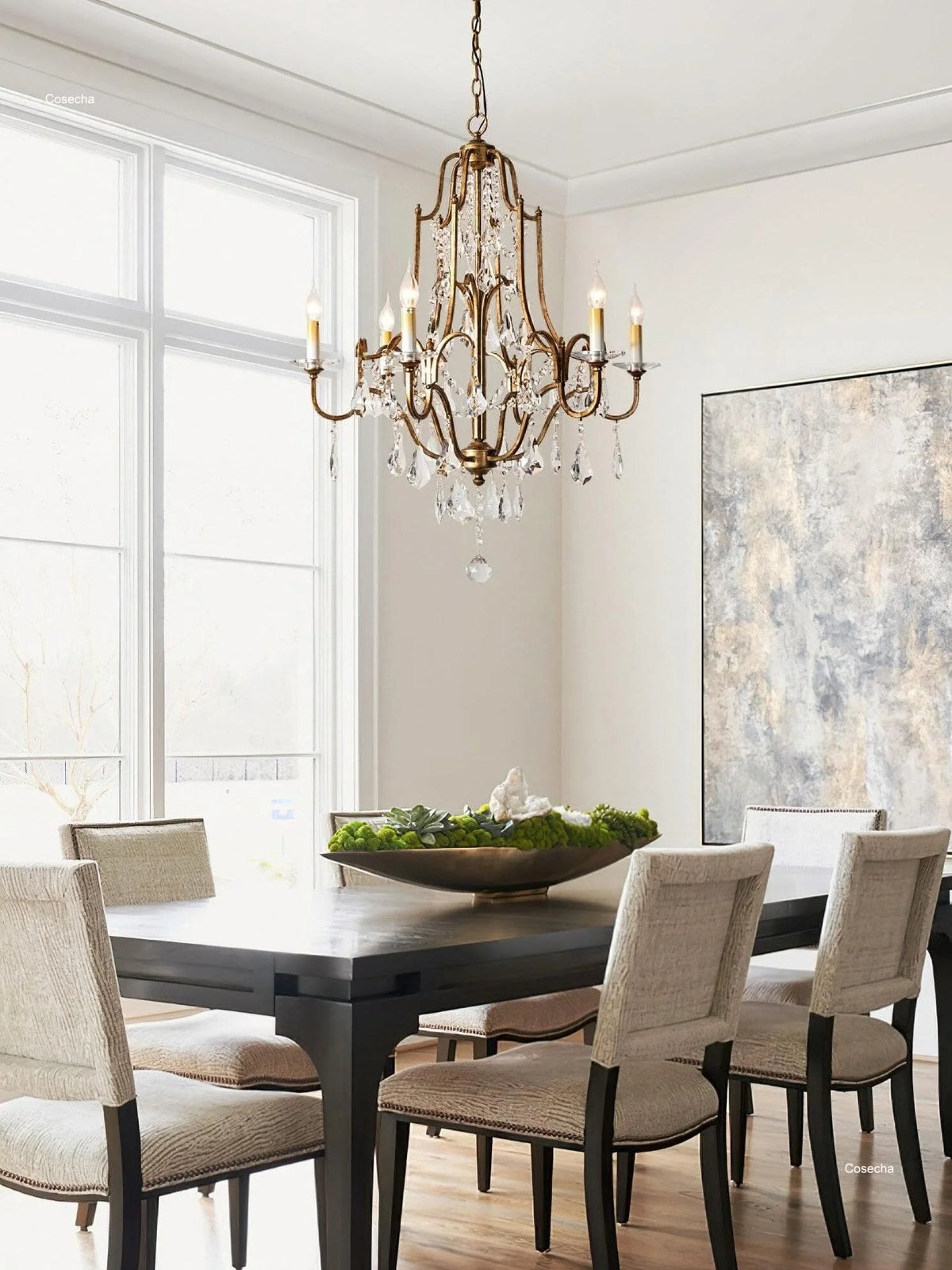 Antique gold chandelier at 16.5 in diameter with four candle lights