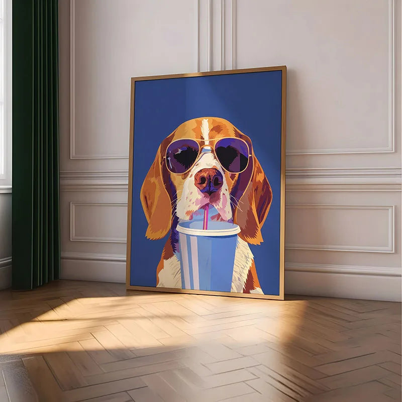 Funny Retro Dog Illustration Canvas Wall Art