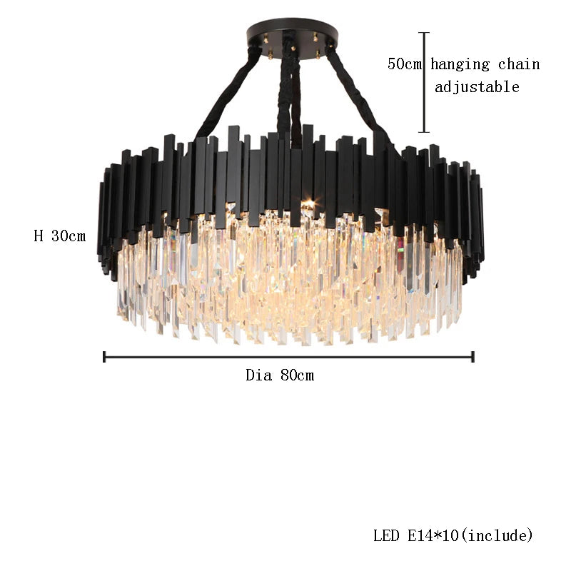 Polished steel crystal chandelier with included E14 LED bulbs