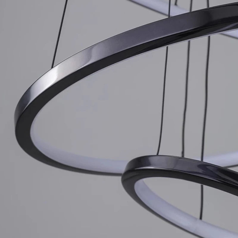 Dimmable tiered ring chandelier with remote adjustable warm to cold white