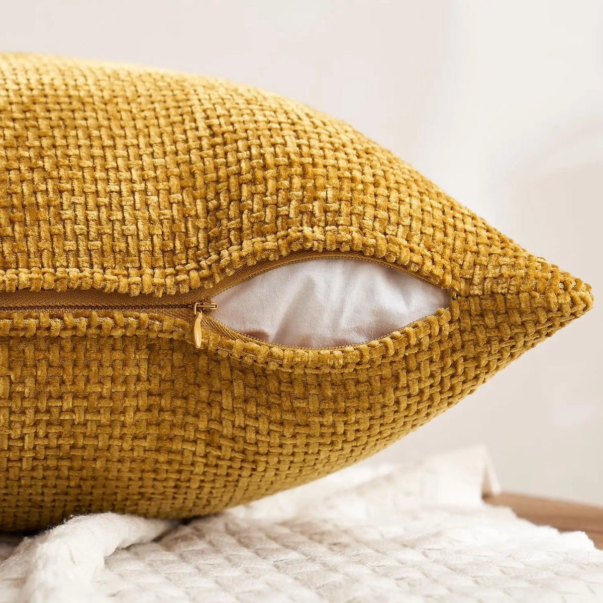 Boho Patchwork Corduroy Pillow Cover — styling detail