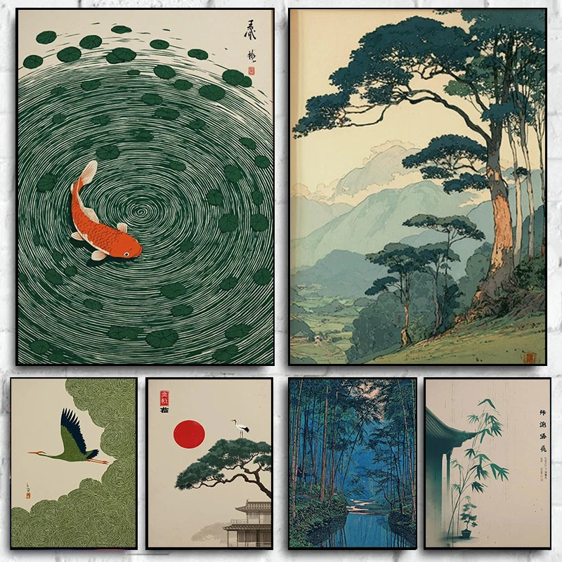 Japanese Botanical Tree Illustration Canvas Wall Art