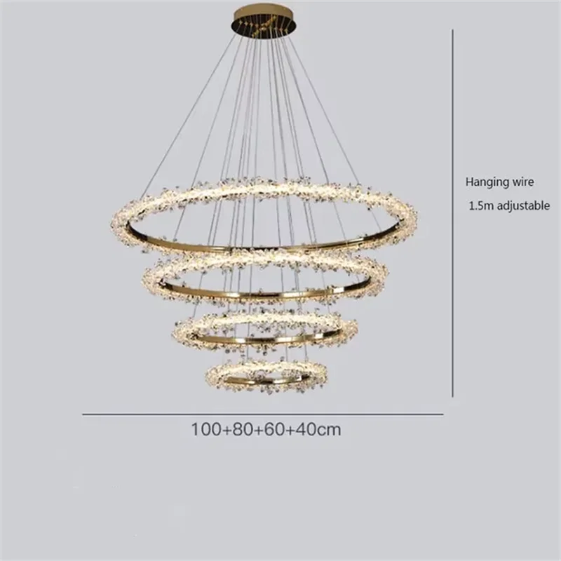 Crystal ring chandelier with non dimmable LED fittings on chrome