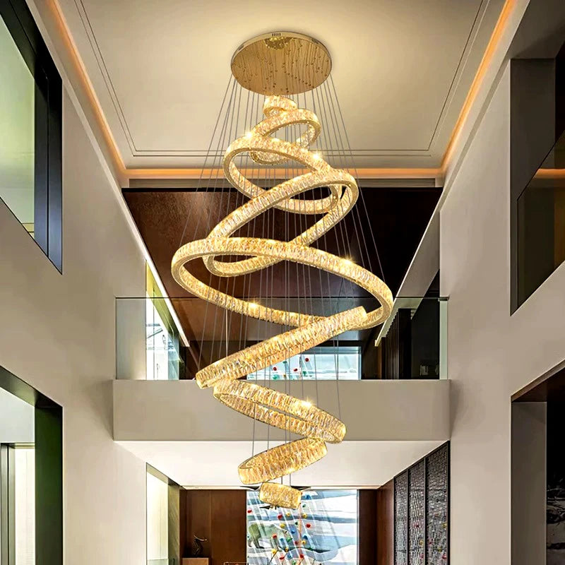 Nine ring crystal chandelier, 39.4 in widest ring, 137.8 in drop