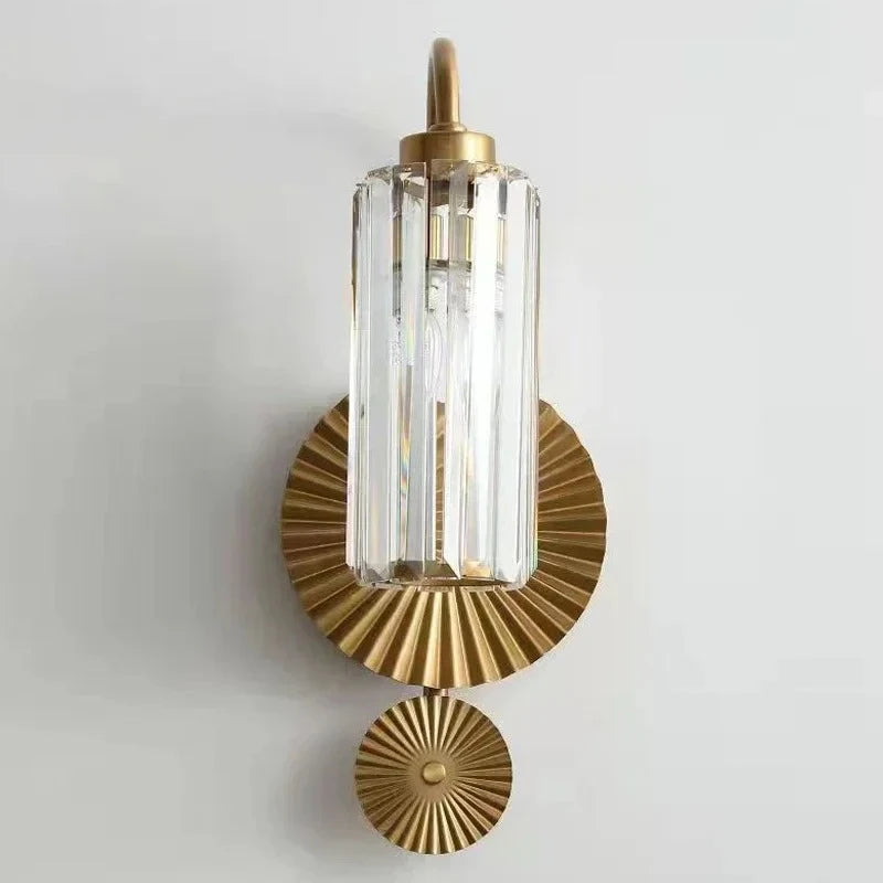 crystal wall sconce, detail view of fixture base and arm