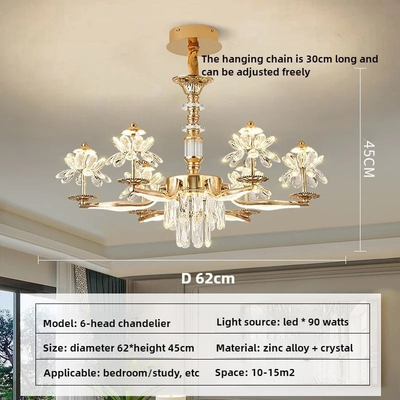 Decorative gold flower chandelier with crystal in neutral white light