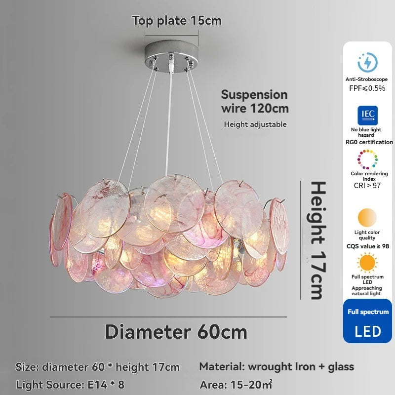 Linear pink glass chandelier at 47.2 in (120 cm) by 7.9 in deep