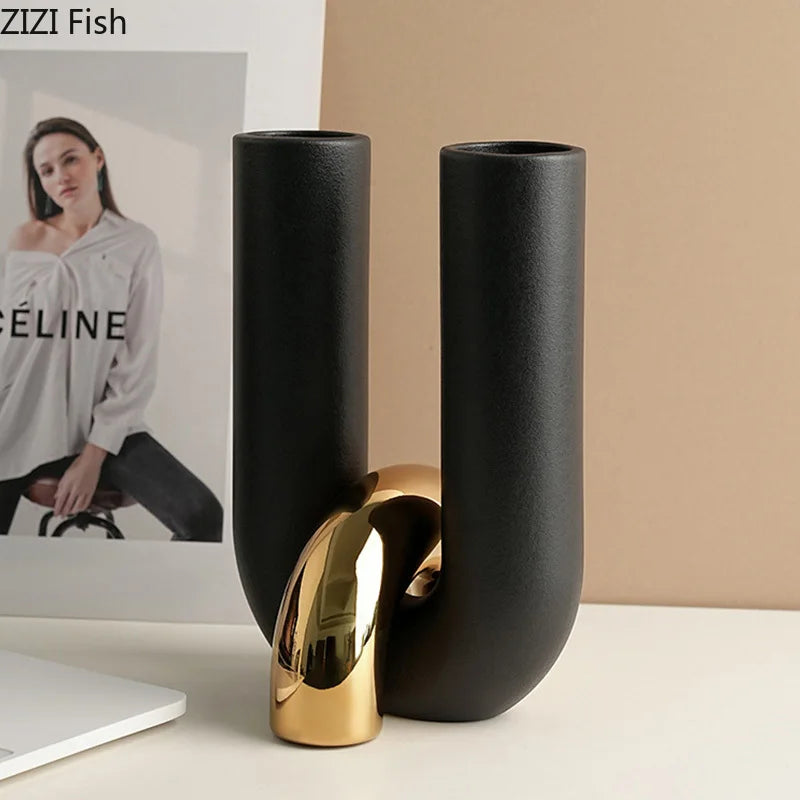 U-shaped ceramic vase flower pot porcelain desk decoration