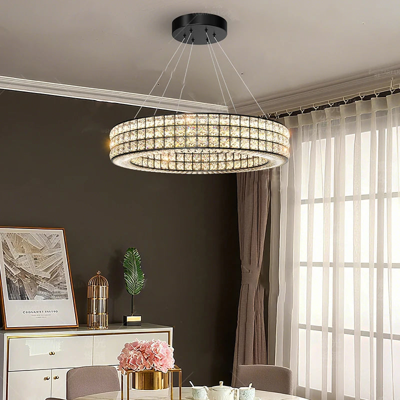 Crystal ring chandelier at 31.5 in diameter in a gold finish