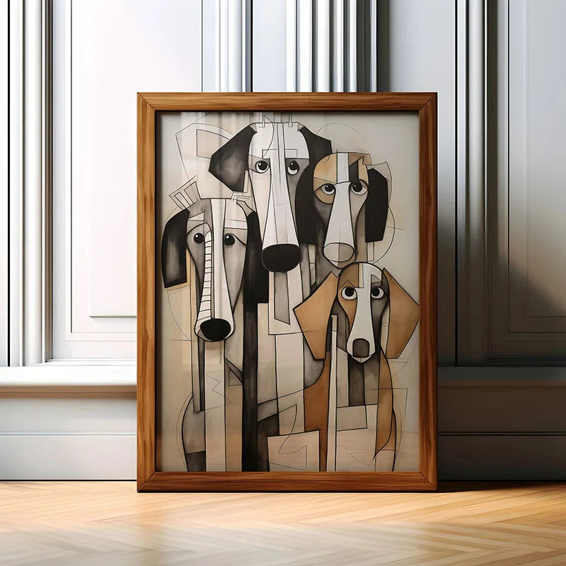 Funny Retro Dog Illustration Canvas Wall Art
