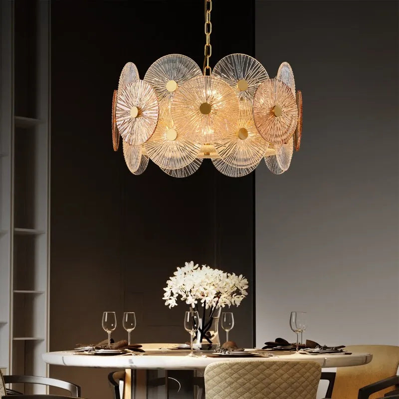 Black framed lotus leaf chandelier on a stainless steel structure