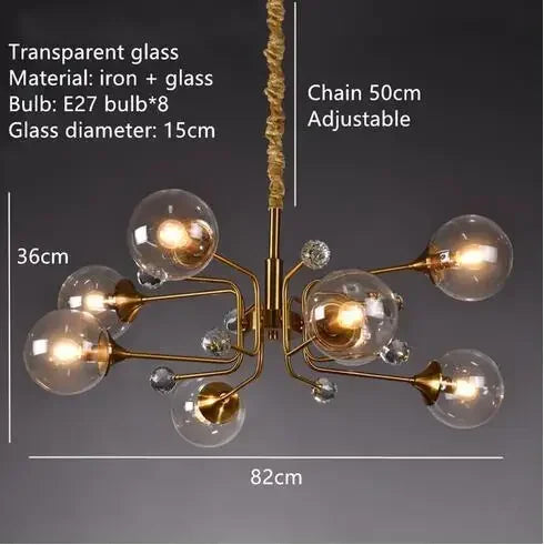 Polished chrome bubble chandelier with glass globes in a clustered layout