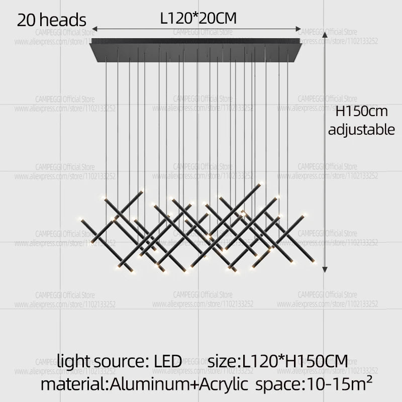 Neutral light setting on a modern black aluminium chandelier