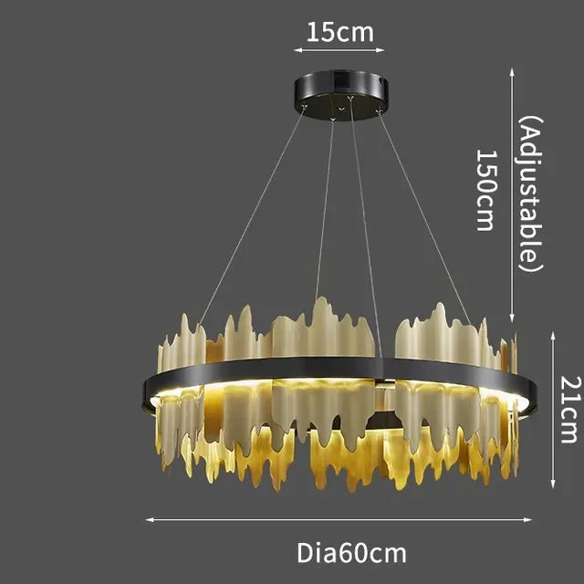 Black copper ring chandelier rated for 90 to 260V with LED bulbs