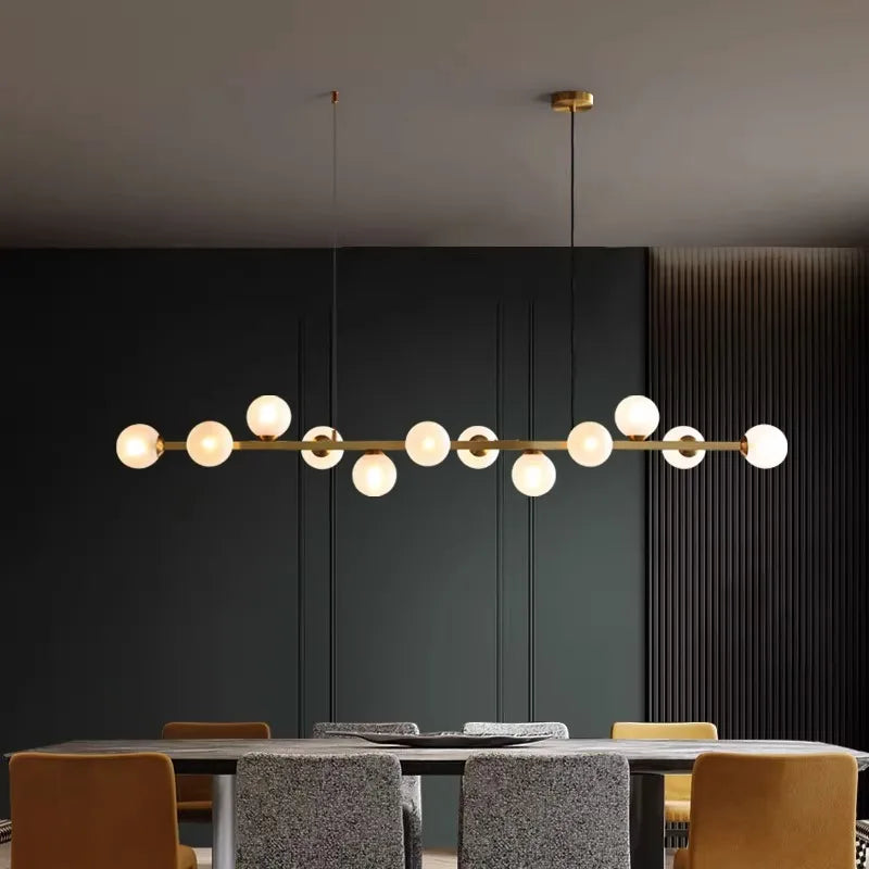 Twelve head glass chandelier, 59.8 inches long, in smoky grey glass