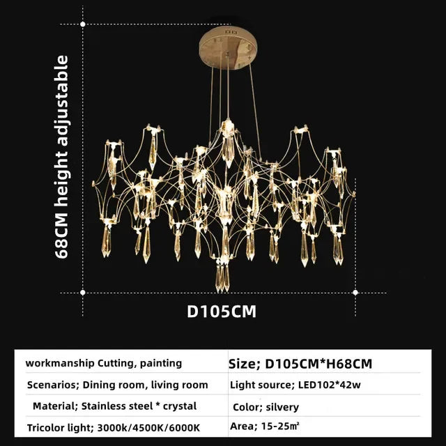 Crystal hub chandelier in polished chrome, assembly required
