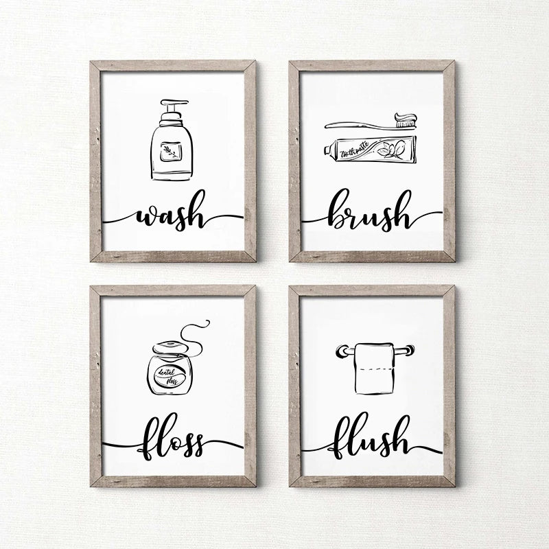 Minimalist Black White Stick Figure Laundry Canvas Art