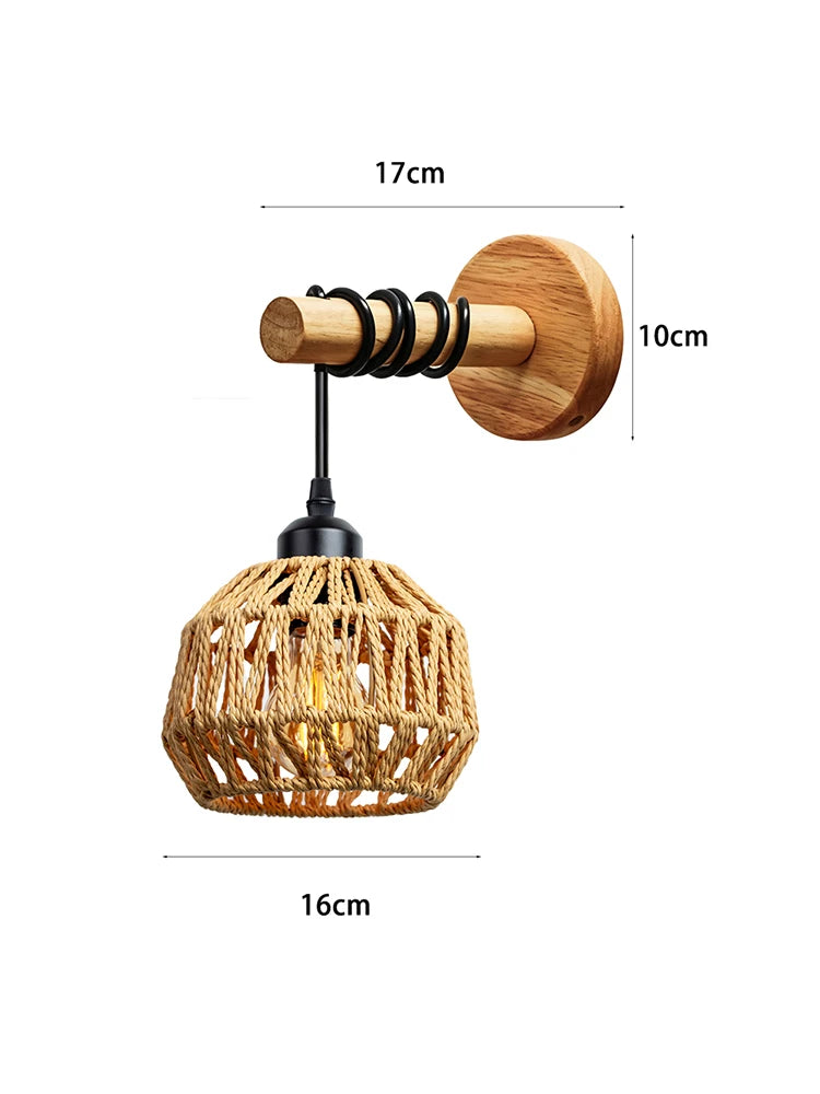 Boho Handwoven Rattan Wall Sconce