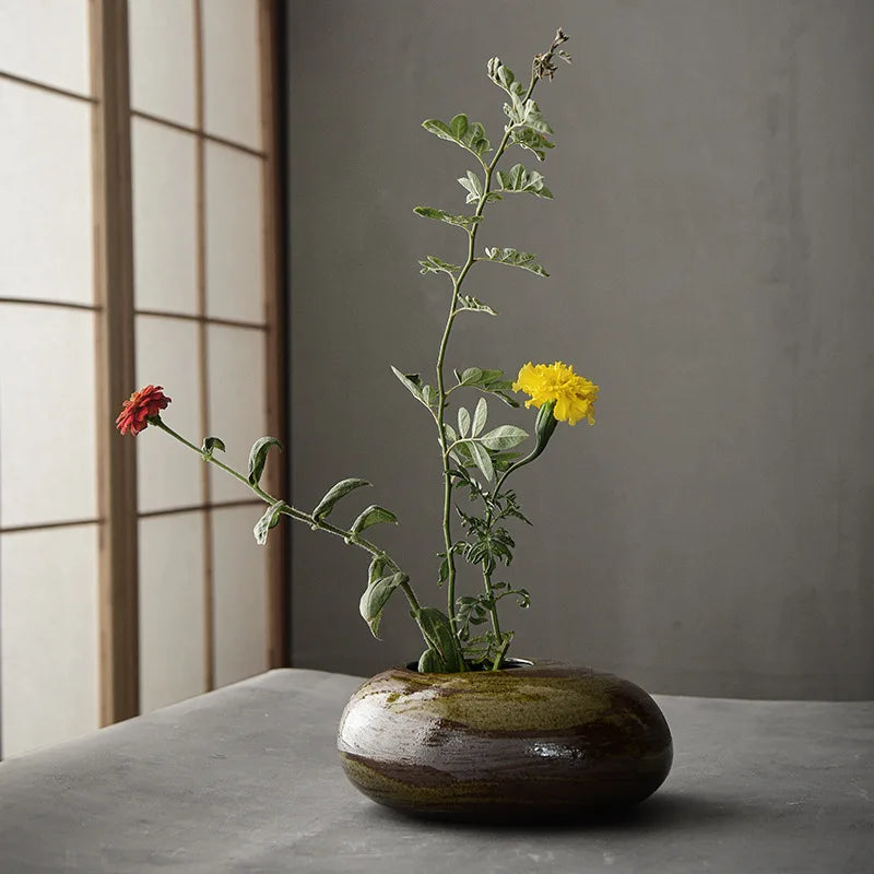 Close-up of rough texture ceramic vase zen style detail